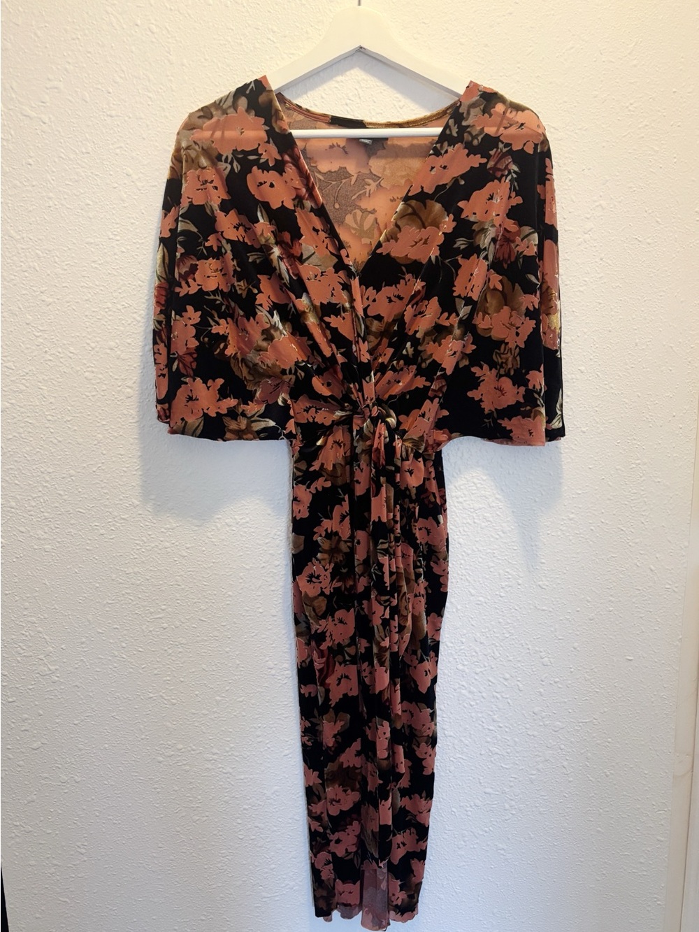 Modcloth Black Midi Dress with Rust Floral Print